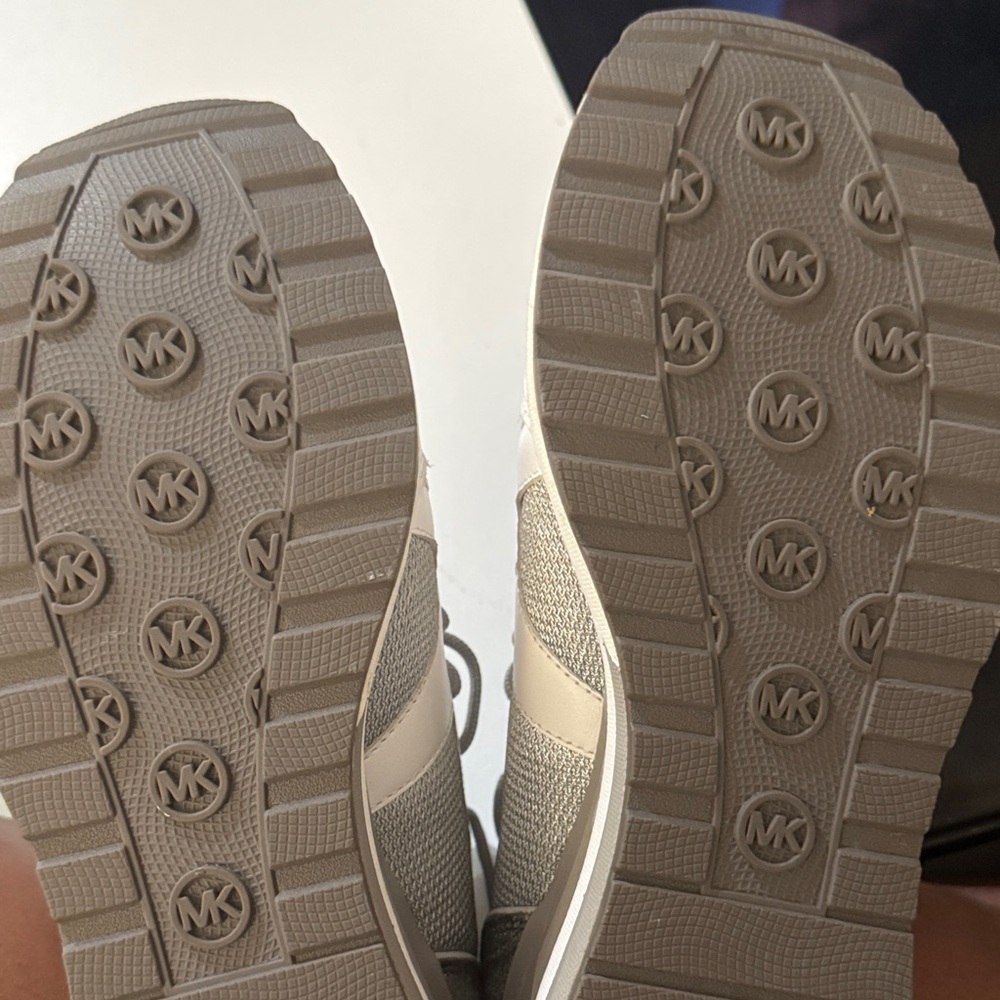Michael Kors Women's Silver and White Wedge Sneakers - Picture 3 of 5